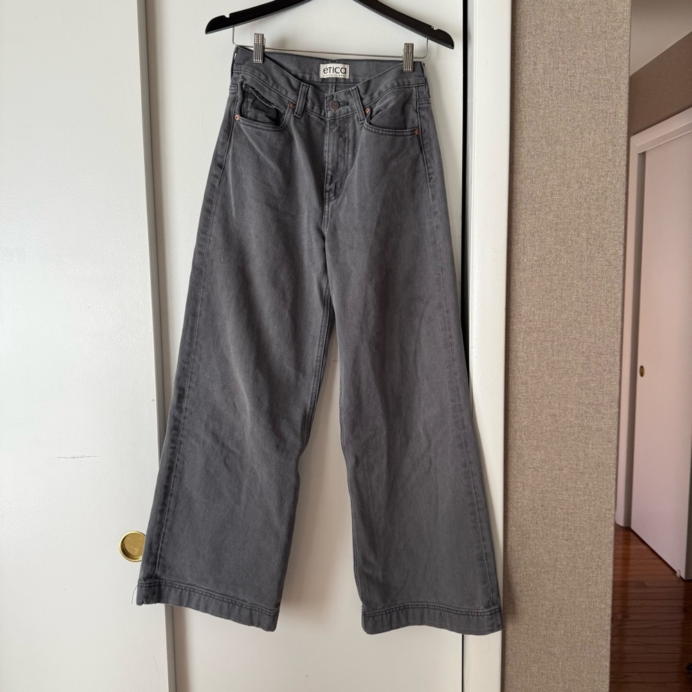 Etica Wide Leg Flare Jeans in Washed Gray